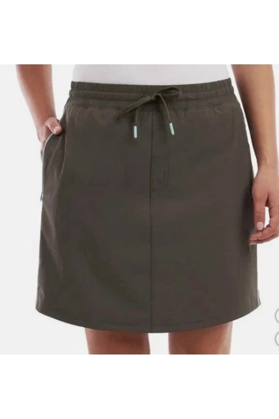 Elle Sport Women's Inner Pockets Drawstring Lightweight Skort, Green,Size L
