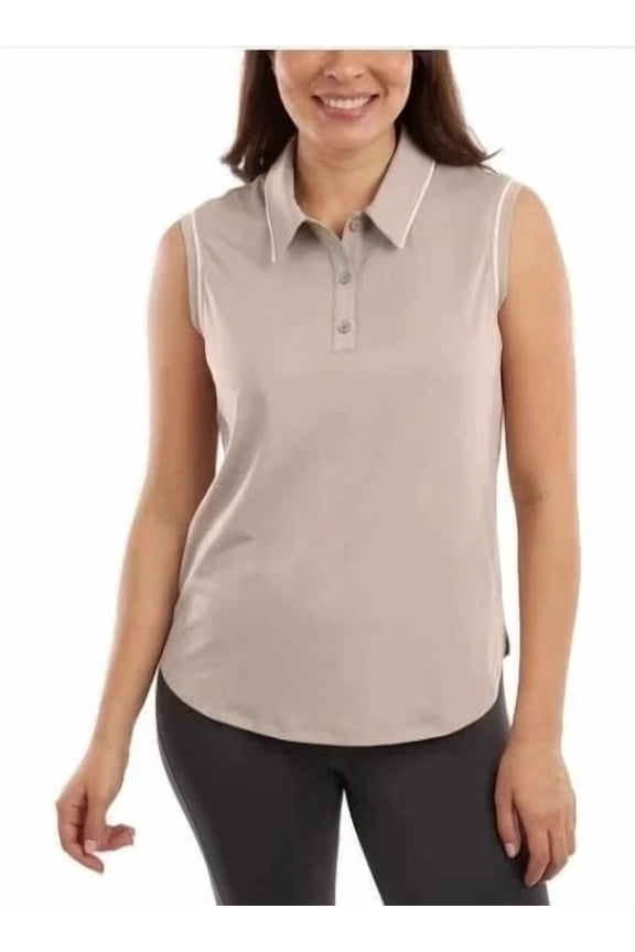 Elle Sport Women's  Sleeveless Active Polo Shirt Beige, Size M