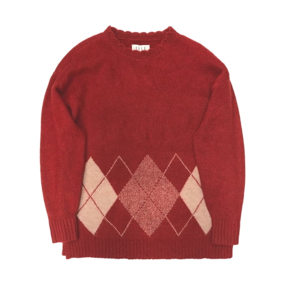 Elle Womens Soft Red Argyle Pull-Over Sweater Top Medium