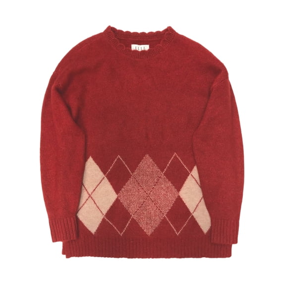 Elle Womens Soft Red Argyle Pull-Over Sweater Top Medium
