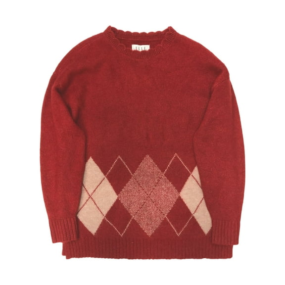Elle Womens Soft Red Argyle Pull-Over Sweater Top X-Large