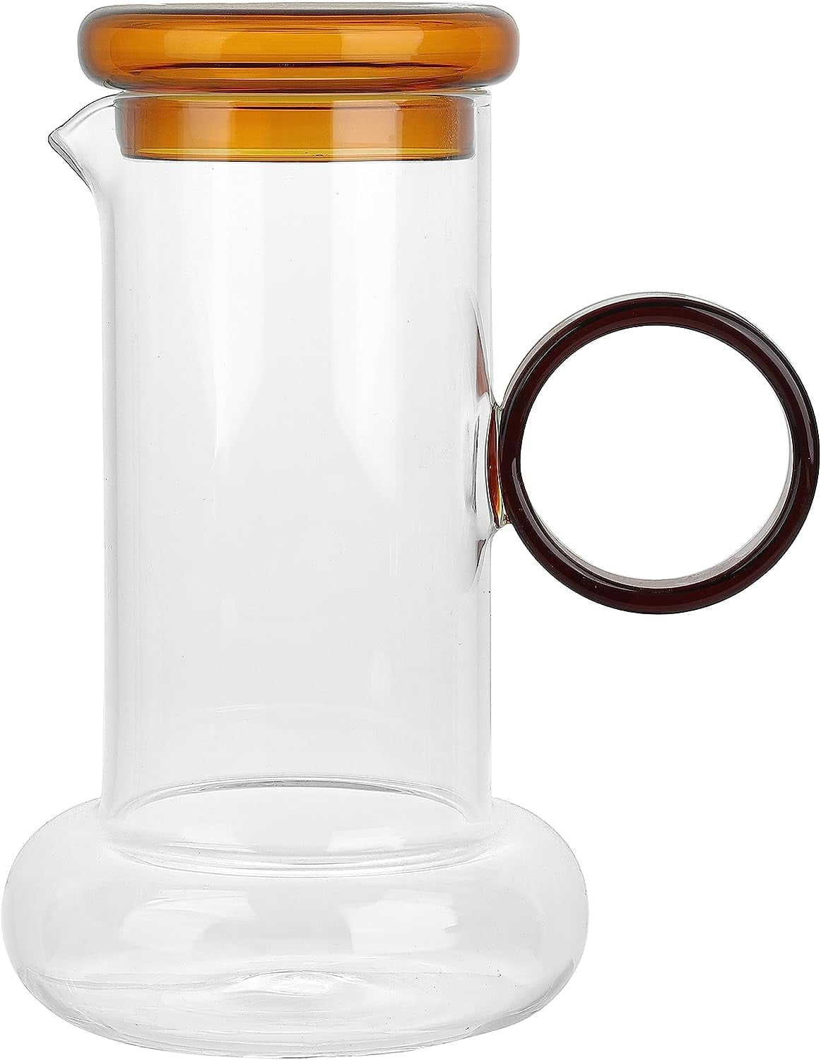 Elle decor Amber Ring Pitcher Set, Carafe and Water Glass Lid 2Pc Set Made of Borosilicate Glass, 29-Ounce, Clear