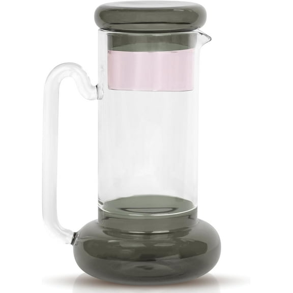 Elle decor Bedside Pitcher Set, 32-Ounce Carafe with Cup, Tumbler Doubles as A Lid Made of Borosilicate Glass, Gray