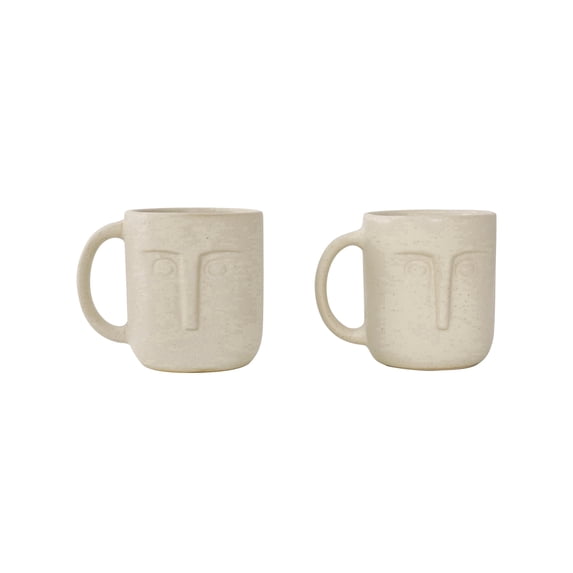 Ellementry Moai Ceramic Coffee Mug Set of 2 – Handcrafted Stoneware Mugs with Sculpted Faces – Artistic Drinkware & Unique Sculpted Cups for Hot Beverages – Microwave & Dishwasher Safe