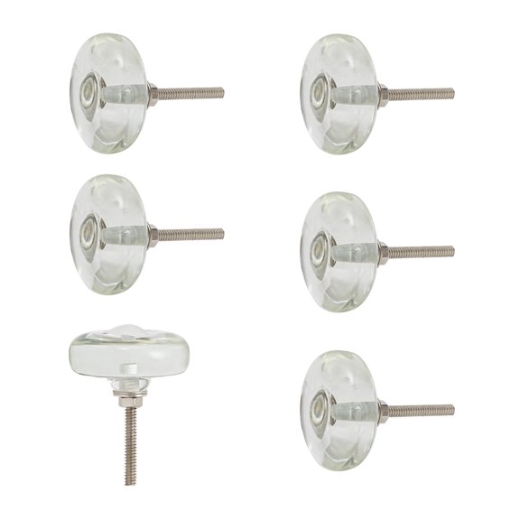Ellementry Set of 6 Handcrafted Glass Cabinet Knobs  Mist Glass Decorative Drawer Knobs for Dresser, Cupboard & Furniture  Artisan Furniture Hardware for Kitchen and Wardrobe