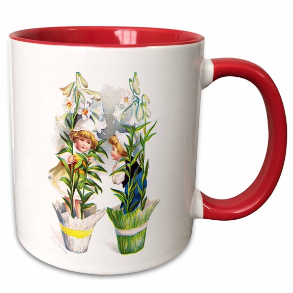 3drose, Ellen Clapsaddle – Children in Jonquil Flowerpot, 11oz Two-tone Red Mug