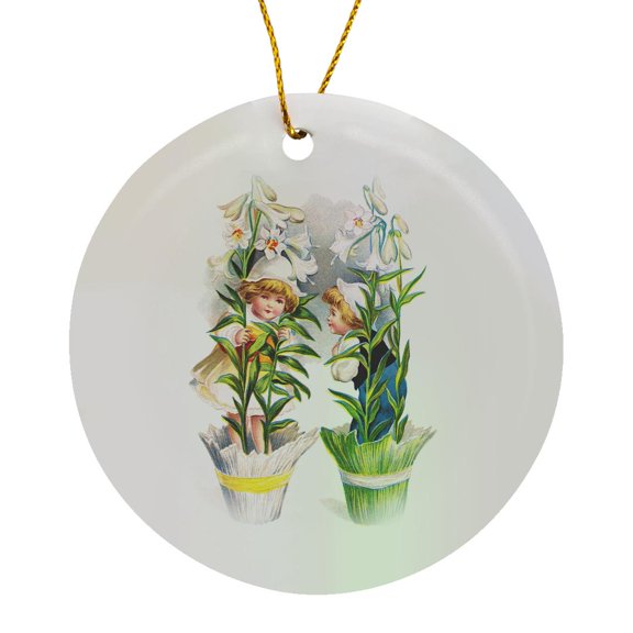 3drose, Ellen Clapsaddle – Children in Jonquil Flowerpot, Circle Porcelain Ornament