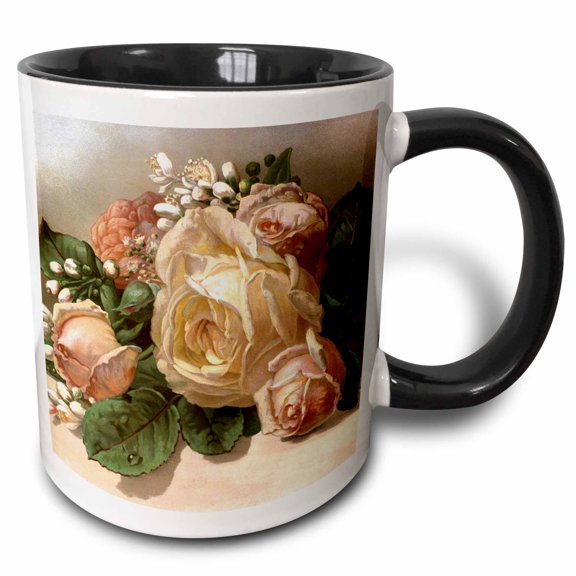 3drose, Ellen Clapsaddle – Cute Girl with Big Pink Rose, 11oz Two-tone Black Mug