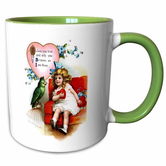 3drose, Ellen Clapsaddle – Girl with Parrot, 11oz Two-tone Green Mug