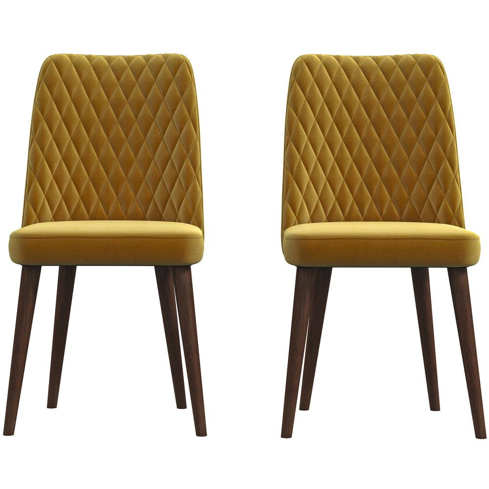 Ellen Mid-Century Modern Gold Velvet Dining Chair (Set of 2)