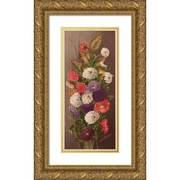 Ellen Robbins 10x18 Gold Ornate Wood Frame and Double Matted Museum Art Print Titled - Asters (1878)
