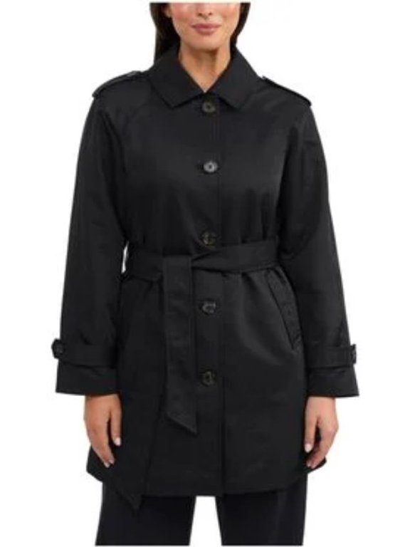 BLACK Women's Coated Gab Trench w/ Polyfill Insulation, US Large
