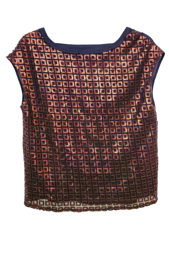 Bronze Sequined, Sheer, Boat Neck, Open Back Blouse, Women's XS