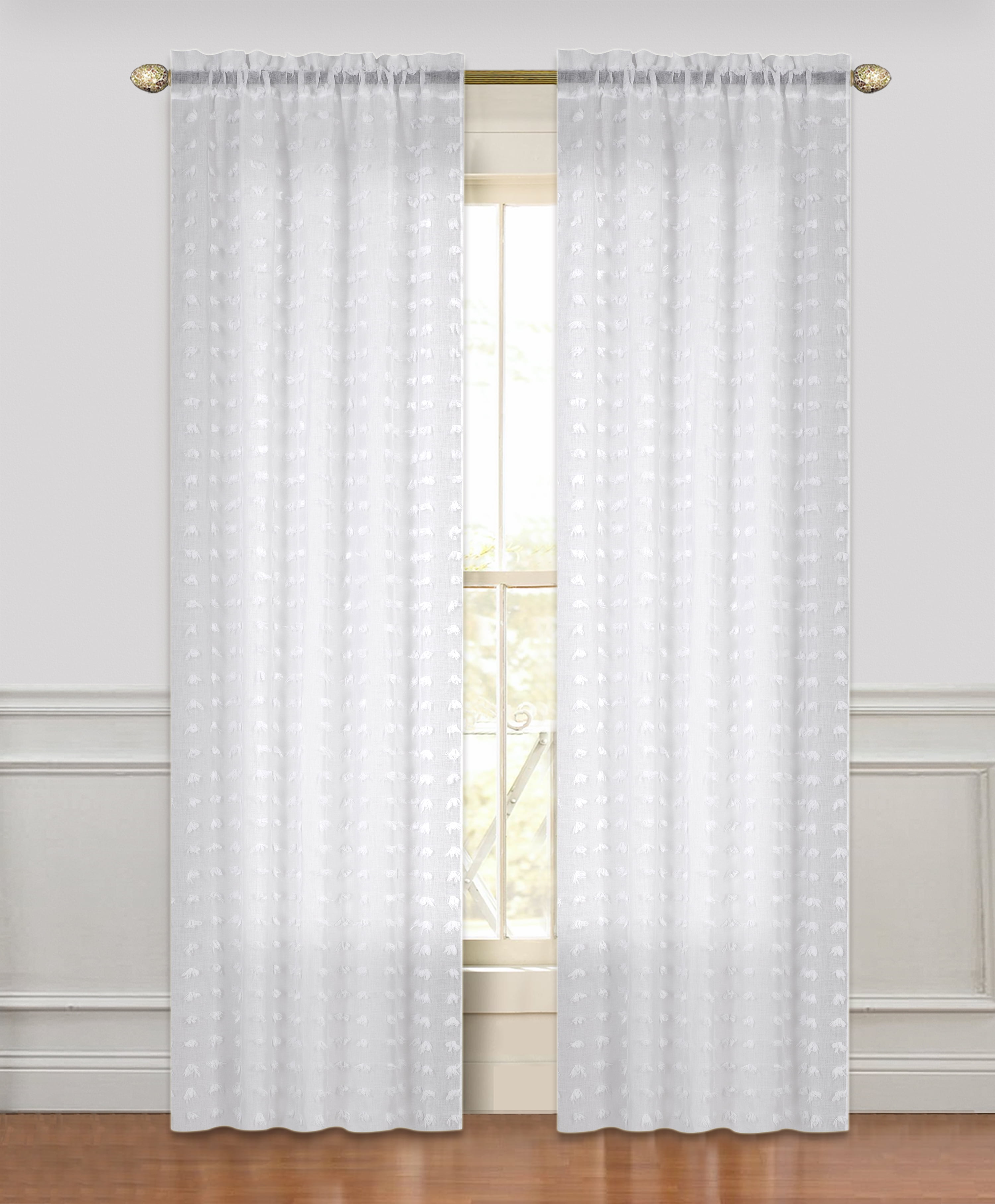 White Sheer Linen-Look Grommet Top Window Curtain Panels