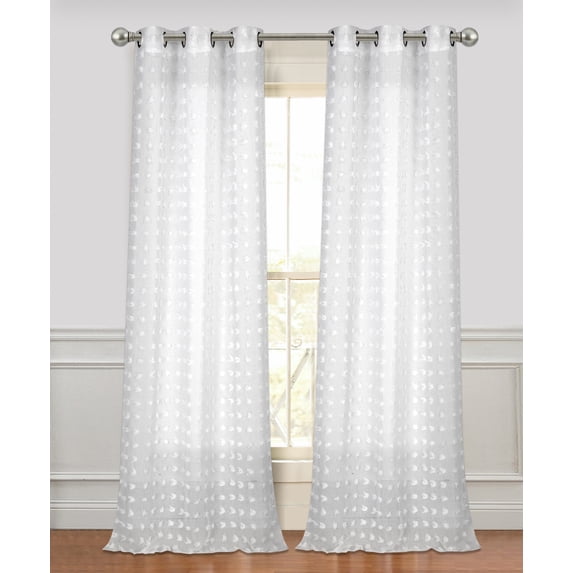 Ellen Tracy Cut Flower Grommet Panel Pair Window Curtain In White "76X96''
