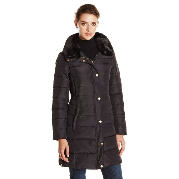 Ellen Tracy Ellen Tracy Outerwear Women's Belted Down Coat with Faux-Fur Col Coat Bronze