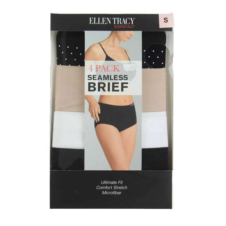 Ellen Tracy Essentials Womens Seamless Briefs 4-Pack Panties (Black  Pattern, Large)