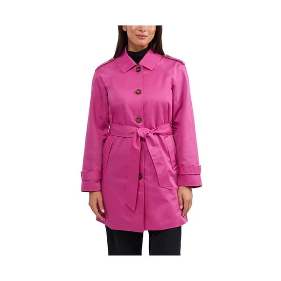 Ellen Tracy FUCHSIA Women's Coated Gab Trench w/ Polyfill Insulation, US Medium