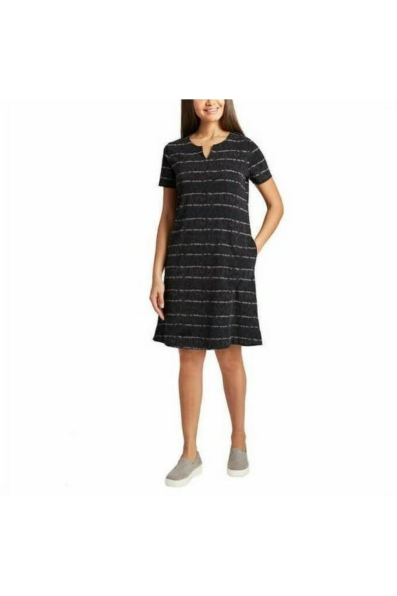 Ladies' Pima Cotton V-Notch Shirt Dress, Black Combo Large