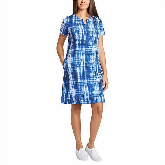 Ellen Tracy Ladies' V-Notch Dress (Indigo Tie Dye, X-Small)
