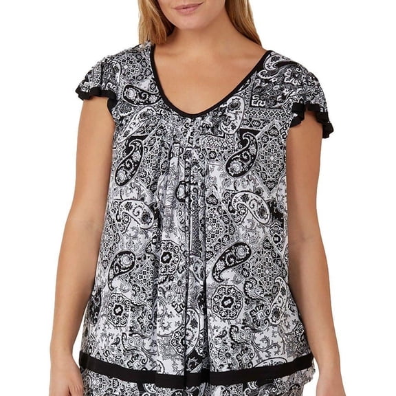 Ellen Tracy Plus Essentials Paisley Pajama Top 2X Multi paisley