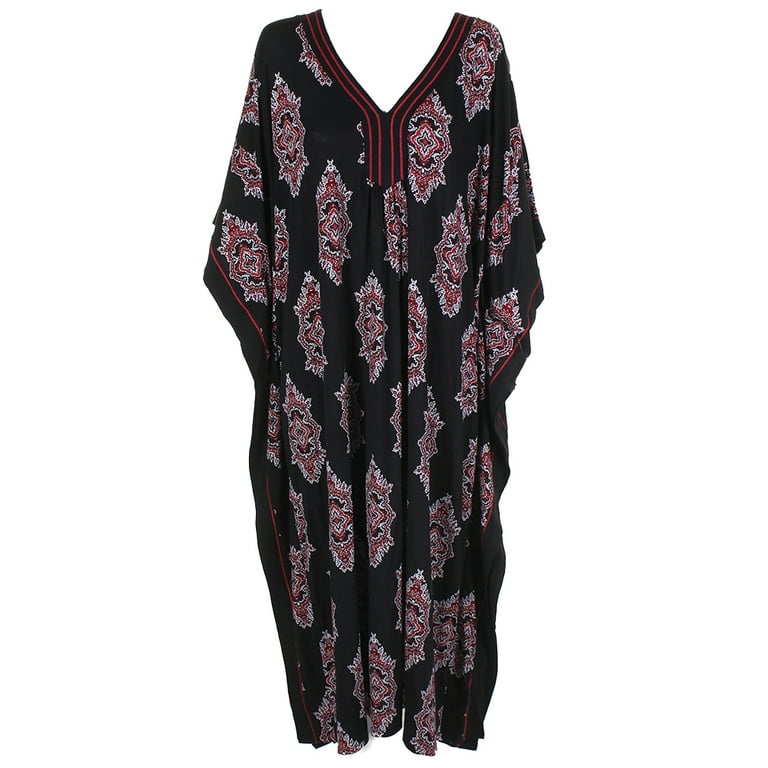 Ellen Tracy Plus Size Black Multi Printed Cotton Blend Caftan 3X Walmart