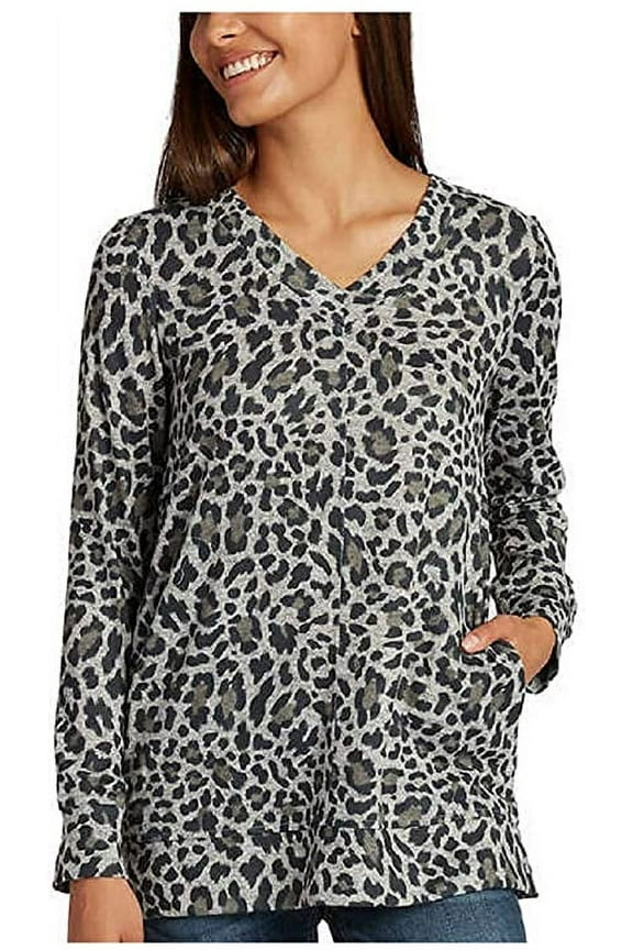 Women's Cozy V-Neck Tunic with Pockets (Soft Animal, 3X)