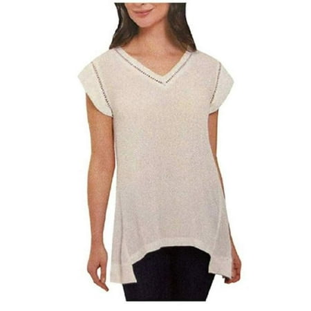 Ellen Tracy Women's Crochet Detail Top Blouse (E-Cream, XXL)