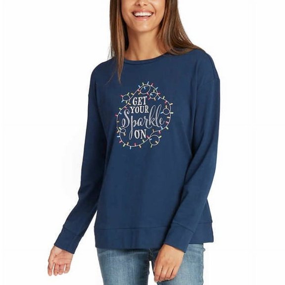 Ellen Tracy Women's Get Your Sparkle On Holiday Top, Indigo Large - NEW
