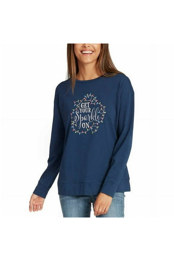 Women's Get Your Sparkle On Holiday Top, Indigo Large - NEW
