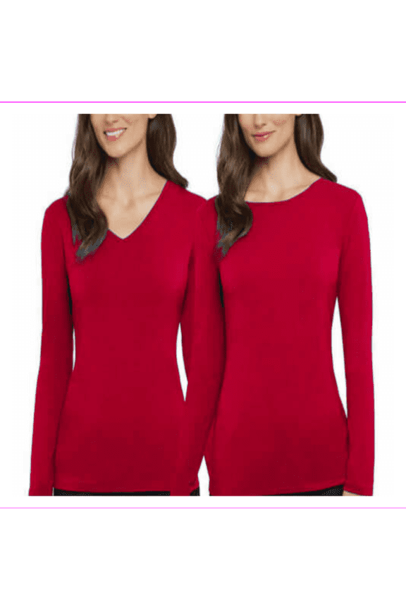Women's Reversible Scoop neck to V-Neck Longsleeve Super soft Top L/Crimson