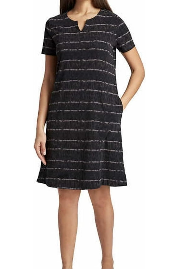Women's V-Notch Short Sleeve Dress (Black Combo, X-Small)