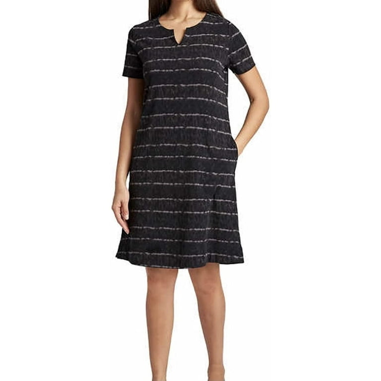 Ellen Tracy Women s V Notch Short Sleeve Dress Black Combo XXL