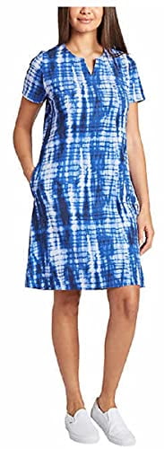 Ellen Tracy Women's V-Notch Short Sleeve Dress (Indigo Tie Dye, Small)