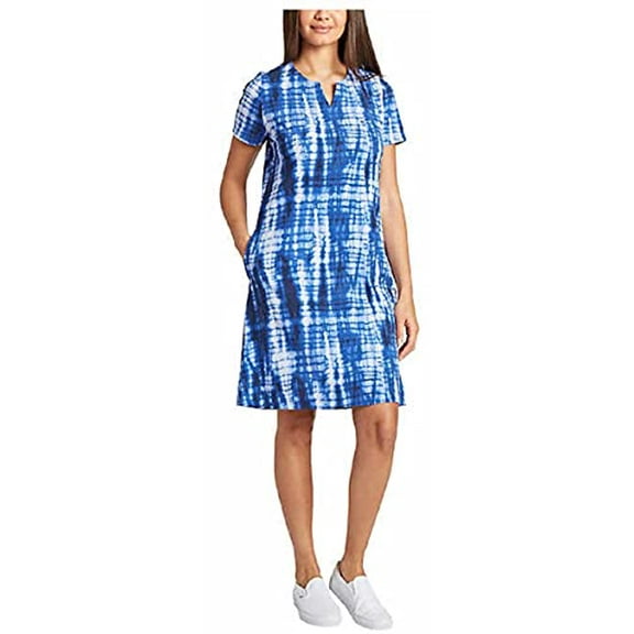 Ellen Tracy Women's V-Notch Short Sleeve Dress (Indigo Tie Dye, Small)