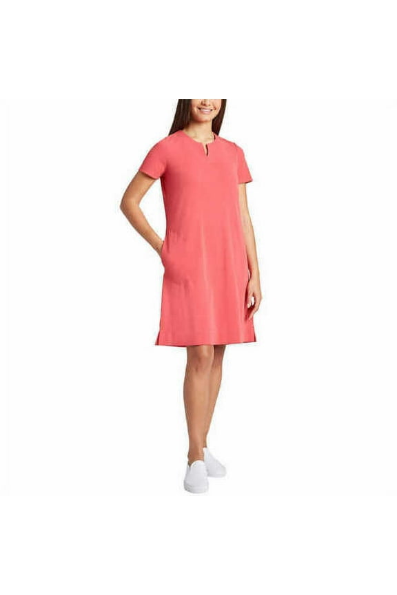 Women's V-Notch Short Sleeve Dress (Red Robin, Small)