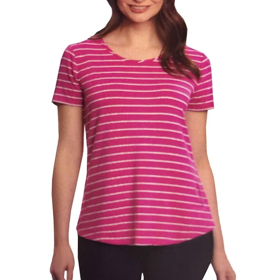 Ellen Tracy Women's Zipper Back Striped Top Blouse, Berry, XXL