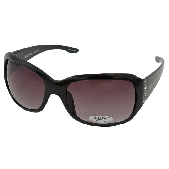 Ellen Tracy Womens Black Plastic Rectangle Sunglass, Gradient Lens 521 2