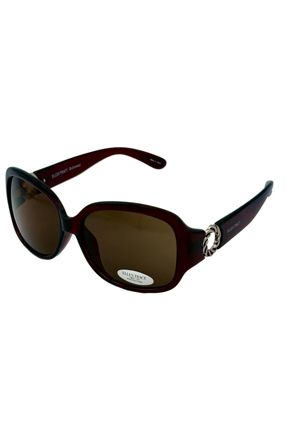 Women's Burgundy Crystal Plastic Rectangle Sunglasses