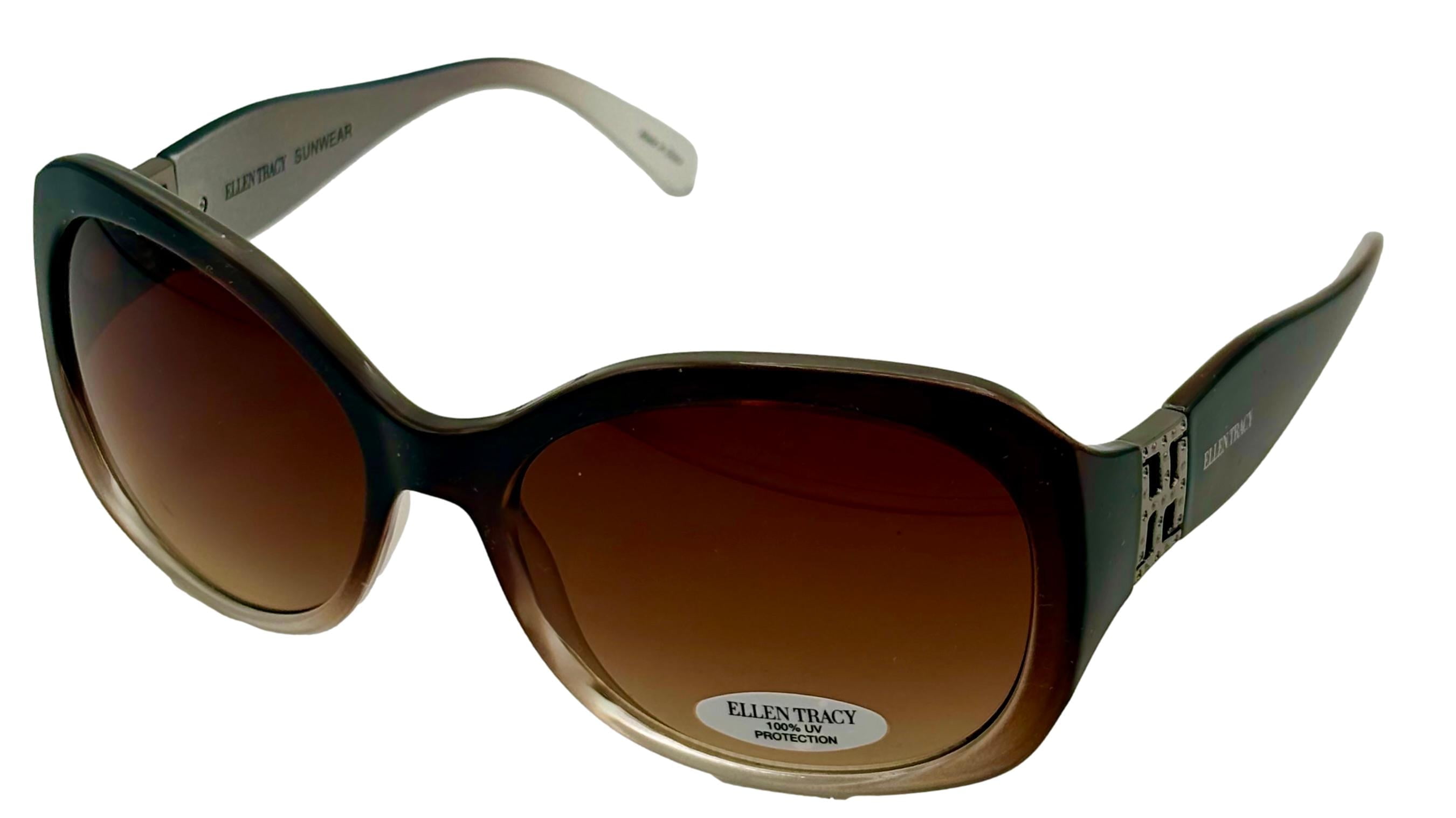 Ellen Tracy Womens Crystal Brown Plastic Rectangle Sunglass  display picture 3