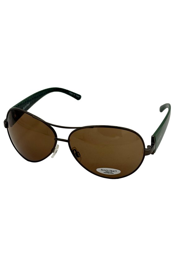 Womens Green Metal Aviator Sunglass, Brown Lens ET515 4