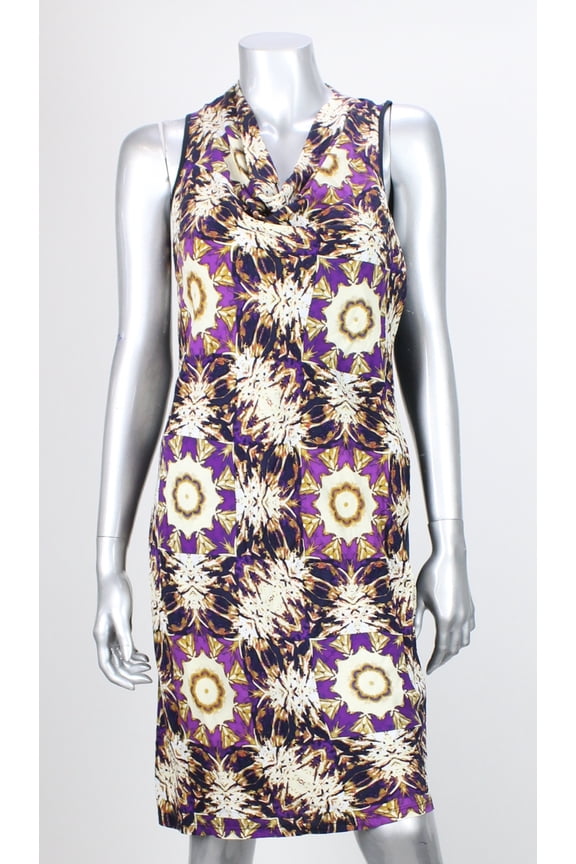 Womens Navy Purple Sleeveless Printed Drape-Front Maxi Dress XS