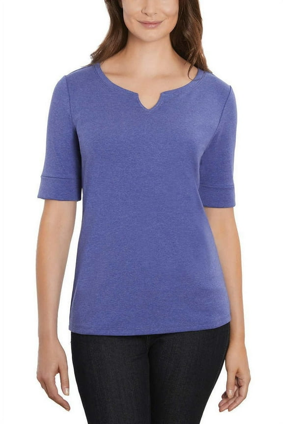 Womens V-Neck Elbow Sleeve Top (Small, Dazzling Blue Heather)
