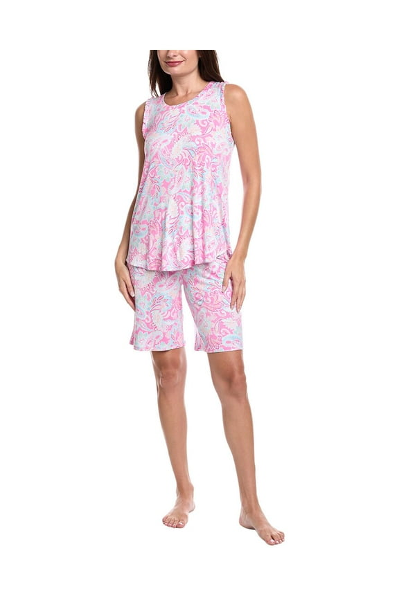 womens 2pc Short & Top Pajama Set, m, Pink