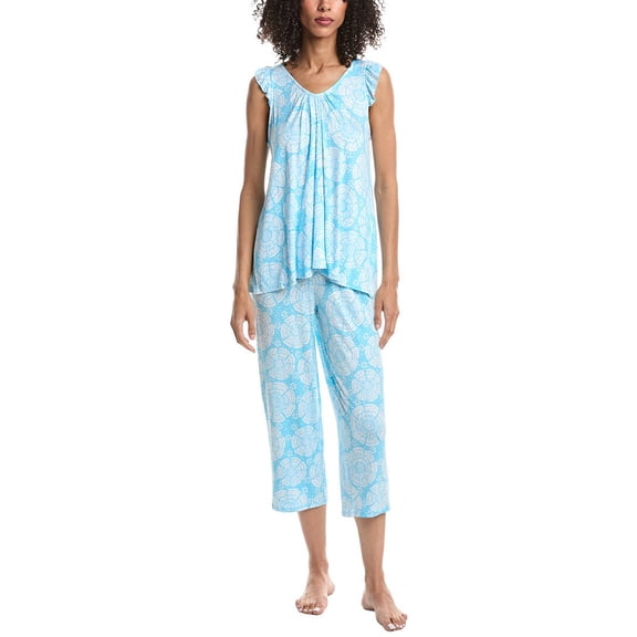 Ellen Tracy womens 2pc Top & Cropped Pant Pajama Set, m, Blue