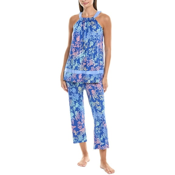 Ellen Tracy womens 2pc Top & Pant Pajama Set, l, Blue
