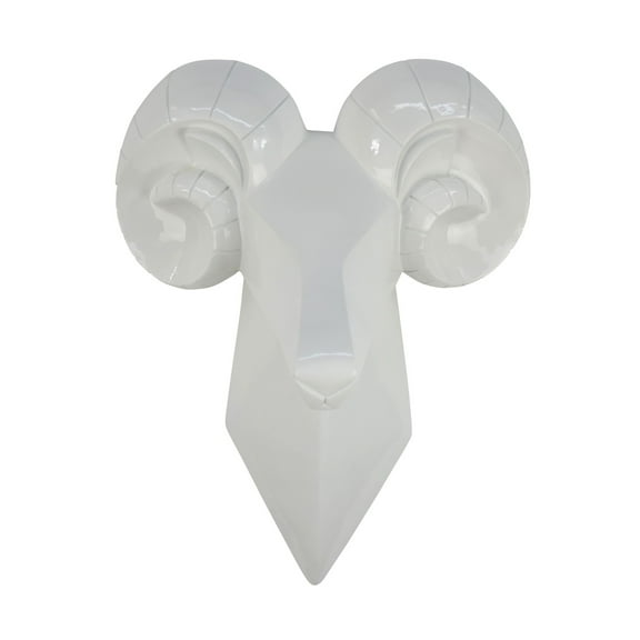 Ellena Ram Head Wall Decor, Modern Glossy White Resin Frame, 15 Inch
