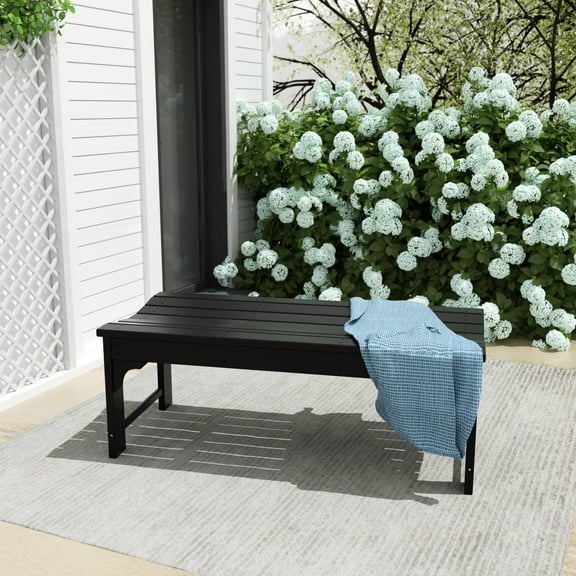 Costaelm Paradise HDPE Poly Plastic Backless Outdoor Bench, Black