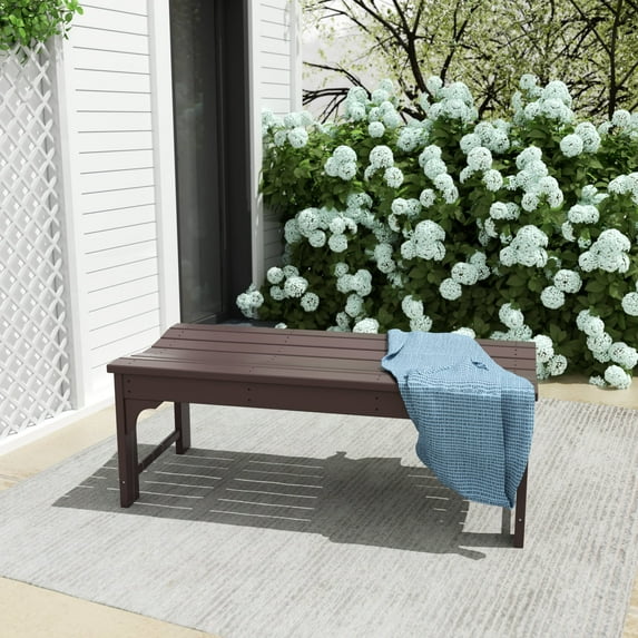 Costaelm Paradise HDPE Poly Plastic Backless Outdoor Bench, Dark Brown