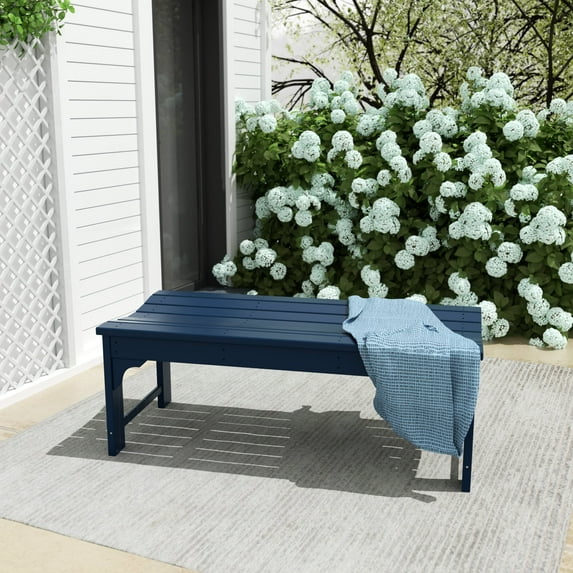 Costaelm Paradise HDPE Poly Plastic Backless Outdoor Bench, Navy Blue